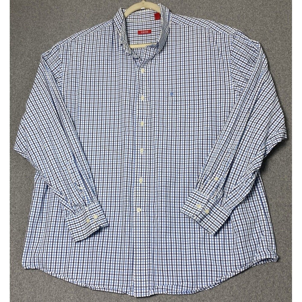 IZOD Men’s Check Dress Shirt 100% Cotton Sz XXL